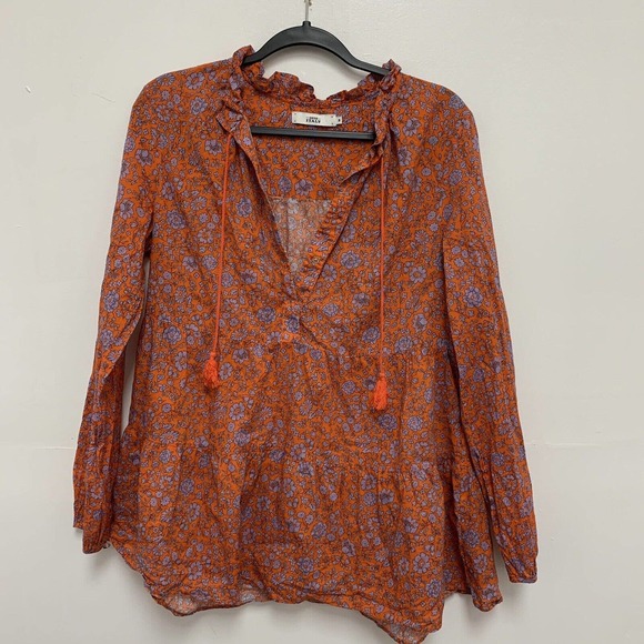 0039 Italy Tops - 0039 Italy Women’s Medium Floral Printed Orange Blouse